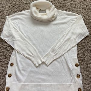 Cream side button cowl sweater